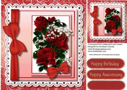 Beautiful Red Roses and Ribbon Bow on Lace