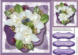 Beautiful White Magnolias on a Deep Lilac Mat