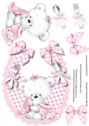 Cute Pink Baby Bib with a Lovely Teddy