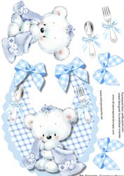 Cute Blue Baby Boy Bib with Lovely Teddy