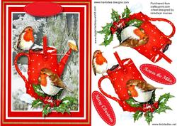 Beautiful Christmas Robins on the Watering Can