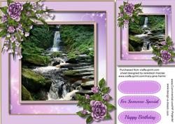 Beautiful Waterfall and Lilac Roses