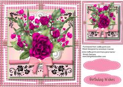 Beautiful Cerise Roses in a Gingham Frame 