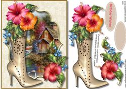 Beautiful Golden Boot with Hibiscus Flowers