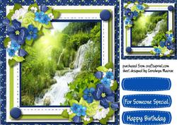 Beautiful Waterfall and Summer Flowers 