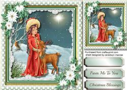 Beautiful Holy Girl and Reindeer at Christmas 