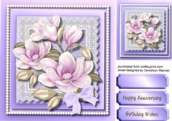 Beautiful Lilac Magnolias on Lace with Pearls 