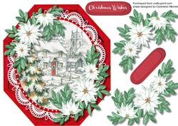 Lovely Red Octagonal Card with White Poinsettias