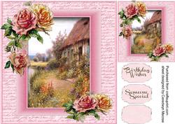 Beautiful Roses Cottage on Pink Script Frame