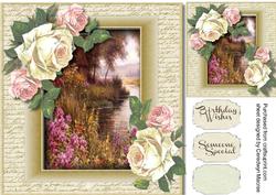 Beautiful Lake Scene on a Buff Script Frame