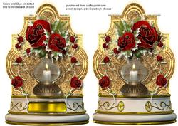 Lovely Shaped Tent Card with Golden Lantern and Roses
