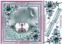 Beautiful Swans in a Pink and Grey Frame