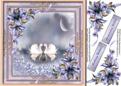 Beautiful Swans in a Peach and Lilac Frame