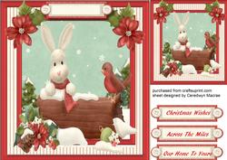 Lovely White Rabbit with Robin on a Log 