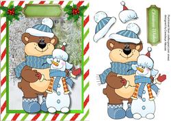 Cute Bear and His Snowman Friend