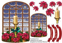 Lovely Candle and Poinsettias with Scene