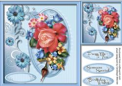 Lovely Rosy Posy Roses in a Blue Frame