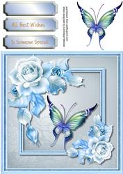 Beautiful Blue Roses and Butterfly