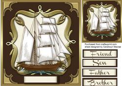 Lovely Tall Ship in Gold Bracket