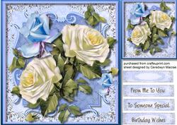 Beautiful Roses on Blue Filagree Plaque 