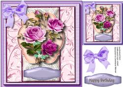 Lilac / Pink Roses in a Gingham Frame