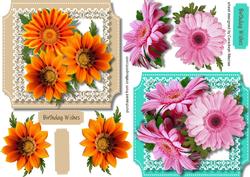 2 Flowers Toppers in Pink and Orange