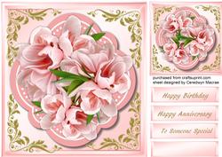 8x8 Pink Flowers in a Quadrefoil Frame