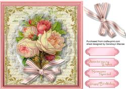 Beautiful Roses on Lace and Script Frame