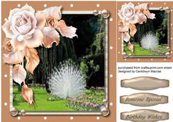 White Peacock and Golden Roses 
