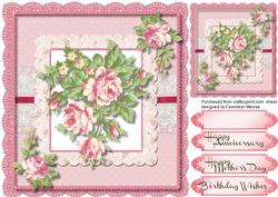 Lovely Pink Roses on a Scalloped Lace Frame