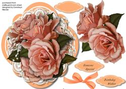 Apricot Roses in a Quadrefoil Mat