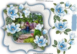 Lovely Blue Magnolias in a Shaped Card