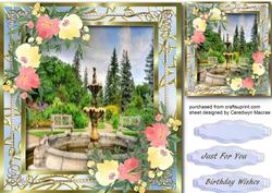 Beautiful Fountain and Water Coloured Flowers