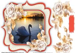 Lovely Shaped Card with Swan at Sunset