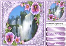 Beautiful Waterfall and Summer Pansy's