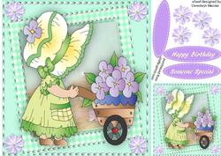 Lovely Bonnet Girl with Wheelbarrow