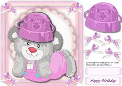 Flufy Bear in His Lilac Fflower Pot Hat