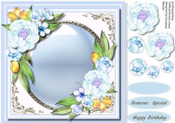 Soft Blue Pionies on a Silver Mat