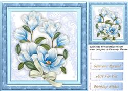 Lovely Blue Magnolias on Lace