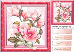 Lovely Hot Pink Magnolias on Lace 