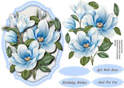 Lovely Blue Magnolias on a Shaped Mat