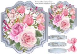 A lovely Shaped card with Pink roses and Lace 