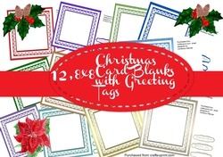 12, 8x8 Christmas card blank sheets with Greetings 