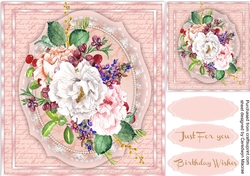 Beautiful Pink roses on a script and lace Mat