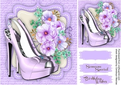 Beautiful Shoes and Roses on a lilac script Mat ,2