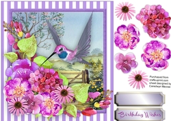 Beautiful Hummingbird and Spring flowers 