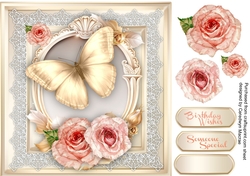 Beautiful Gold Butterfly and Roses