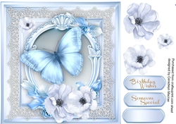 Beautiful Blue Butterfly and Roses