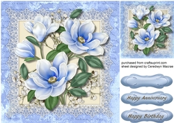 Beautiful Blue Magnolias on Stunning Lace