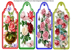 4 lovely Book markers , Roses and Butterflys